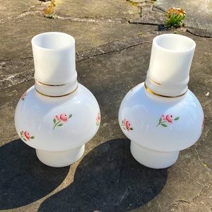 Vintage pair of opaline milk glass lamp globes, 7”x 3”